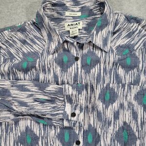 Ariat Real Billie Jean Womens XL Relaxed‎ Blue White Western Long Sleeve Shirt